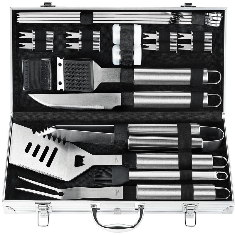 POLIGO 22PCS Heavy Duty BBQ Grill Accessories Set, Non-Slip Grill Tools for Outdoor Grill Set Thicker Stainless Steel Grill Utensils Set, Deluxe Grilling Tools Set in Aluminum Case Ideal Gifts for Men - Image 1